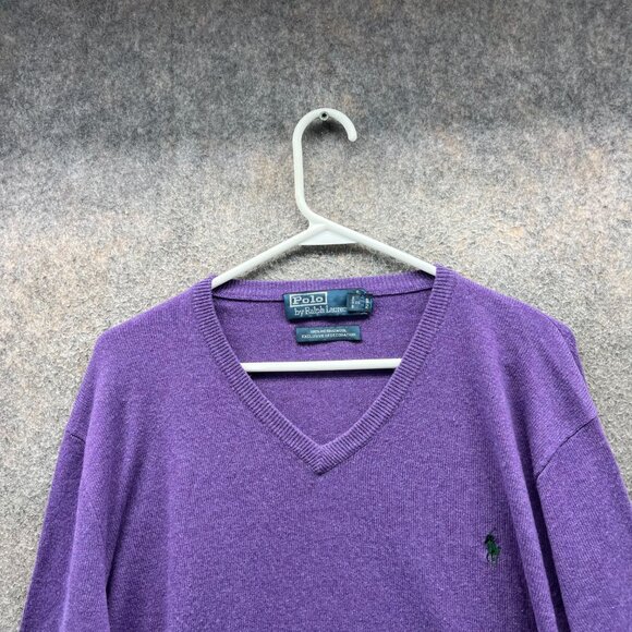 Vintage Ralph Lauren Pullover Mens XL Purple V Neck Sweatshirt Merino Wool 90s - Picture 7 of 10